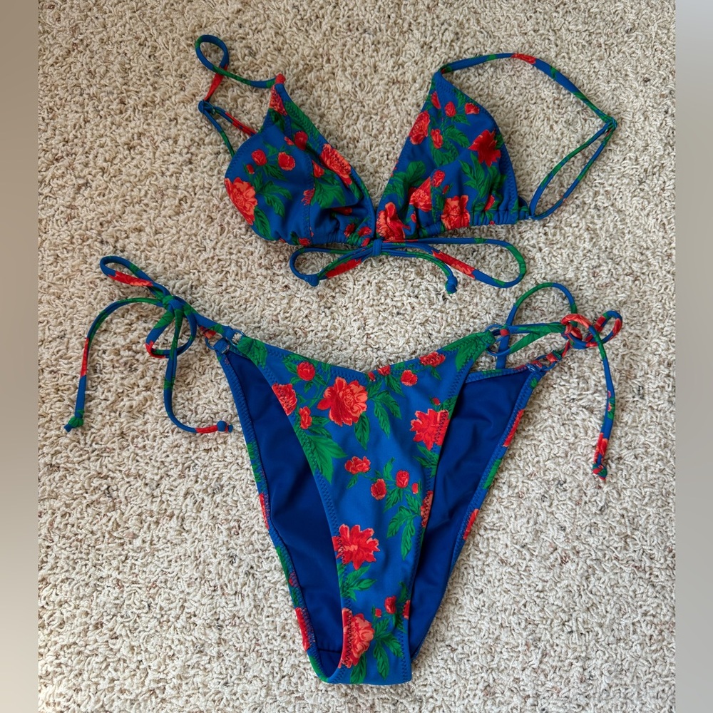Pacsun Red & Blue Floral Faye Bikini
